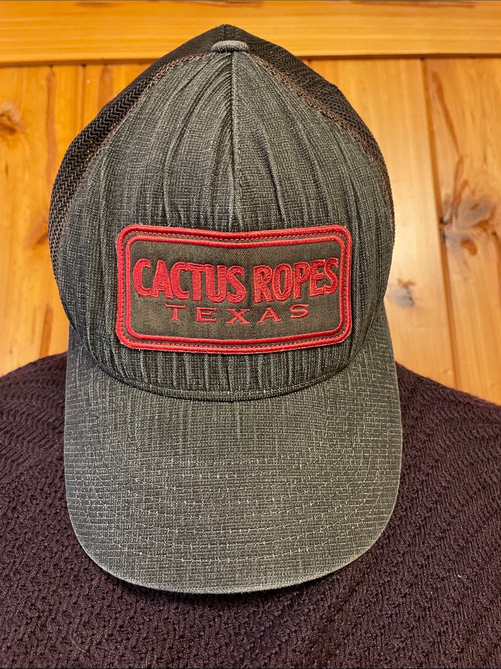 Cactus Ropes Texas denim Gray & Red Trucker Hat hooey flex fit